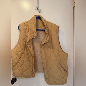 Tan Quilted Vest with Fleece Lining